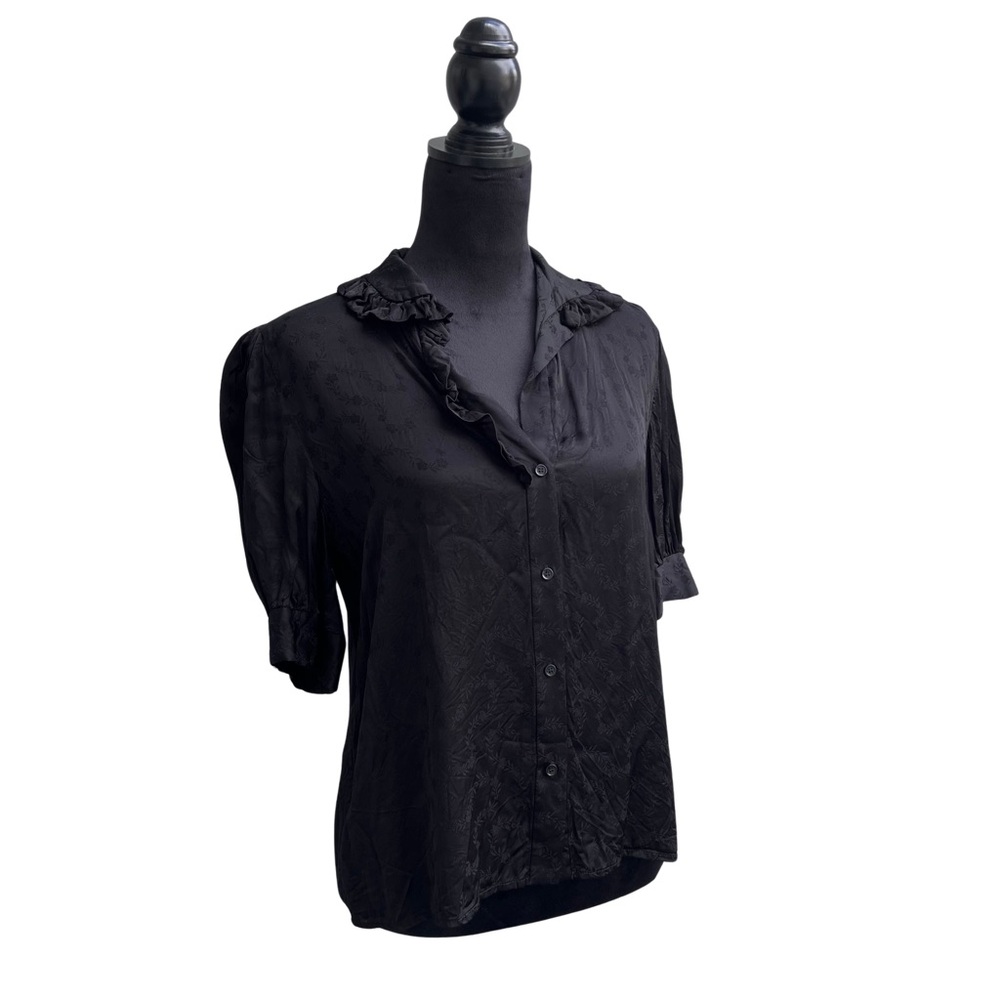 Sandro Black Ruffled Collar Button-Front Blouse